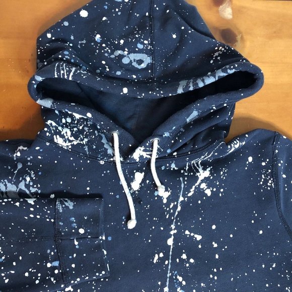 Abercrombie & Fitch Mens Large Blue White Paint Splatter Pullover Hoodie Art Y2K - Picture 1 of 15